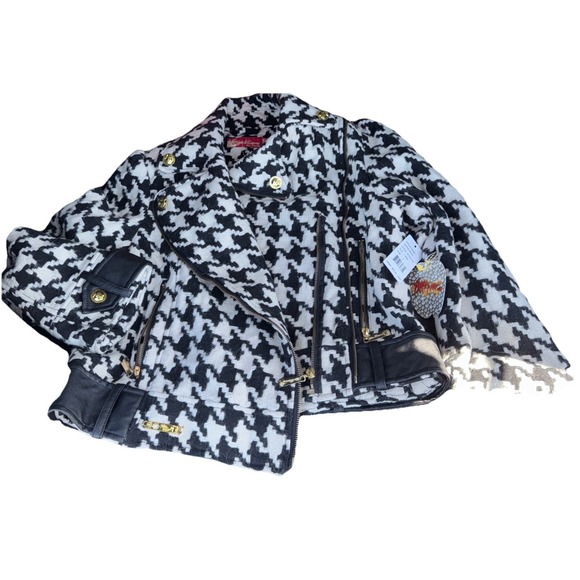 NWT Vintage Y2K Apple Bottom New Houndstooth Coat Lined Zip Belted Jacket 2000s - Picture 1 of 5